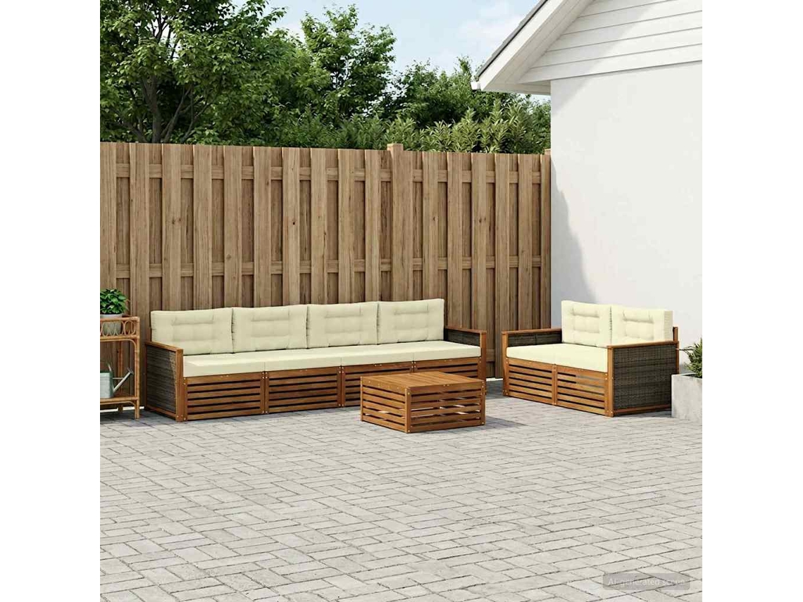 Vidaxl Conjunto De Sofás Para Exterior 7 Unid. Natural E Creme