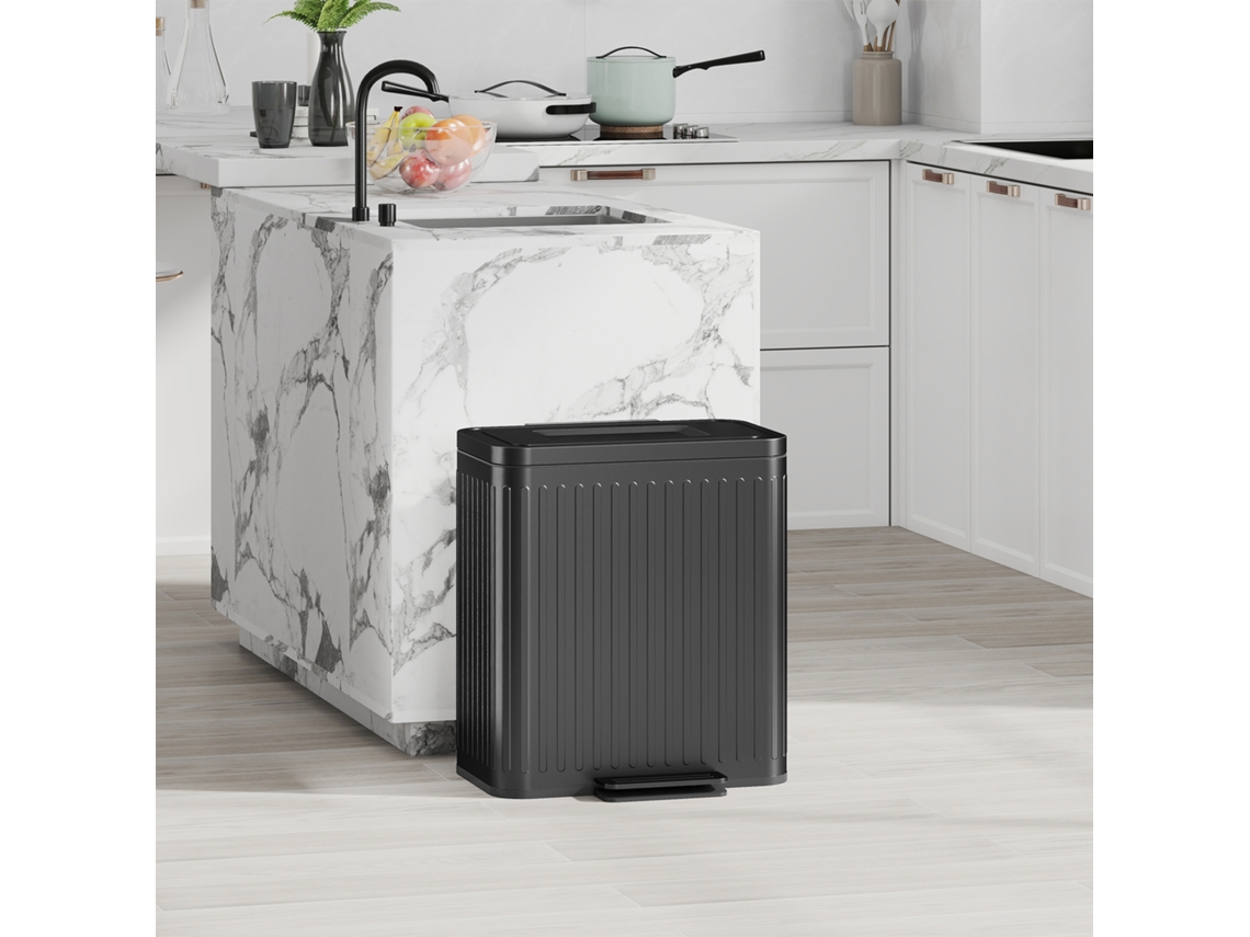 Kitchen Trash Can 2 X 20l Compartments Efficient Waste Separation Foot Pedal Plastic Metal Black