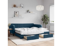 Vidaxl Sofá cama com Gavetão e Gavetas 100x200 Cm Veludo Azul