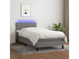 Vidaxl Cama Box Spring C/ Colchão E Led 90x200 Cm Tecido Cinza-escuro