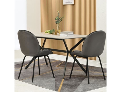 Cadeiras De Sala De Jantar Dreammespace Conjunto De 2 Veludo Cinza Encosto Redondo Estrutura Em Metal Preto