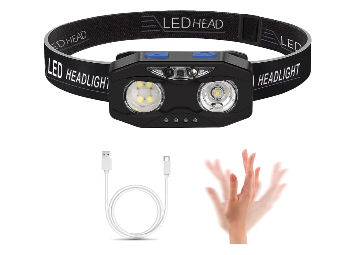Lanterna de Cabeça Led Luz Vermelha Branca 4 Modos Farol Ipx4 À Prova D'Água Ângulo e Alça Ajustáveis Super Brilhante Preto Bisbisous VIGA EUROPE