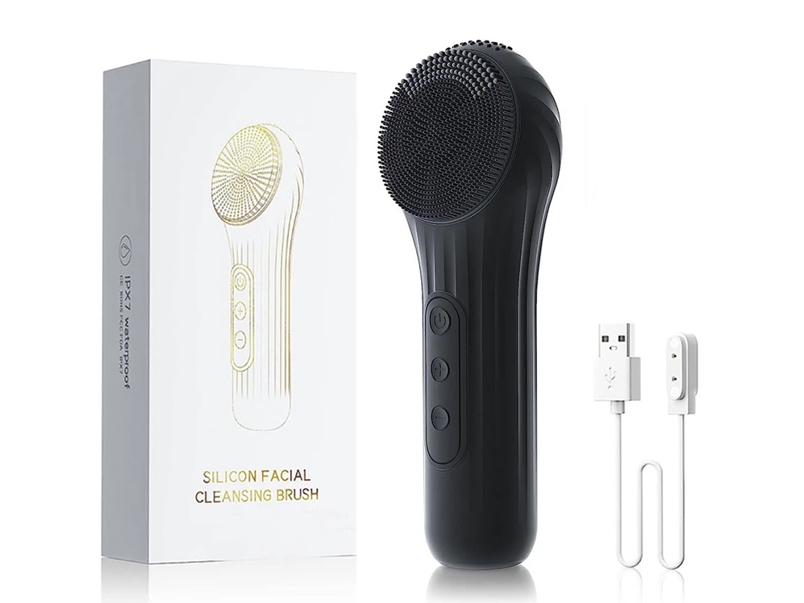 (preto) Escova De Limpeza Facial Hidrofóbica Sônica Recarregável Com Esfoliante Vibratório
