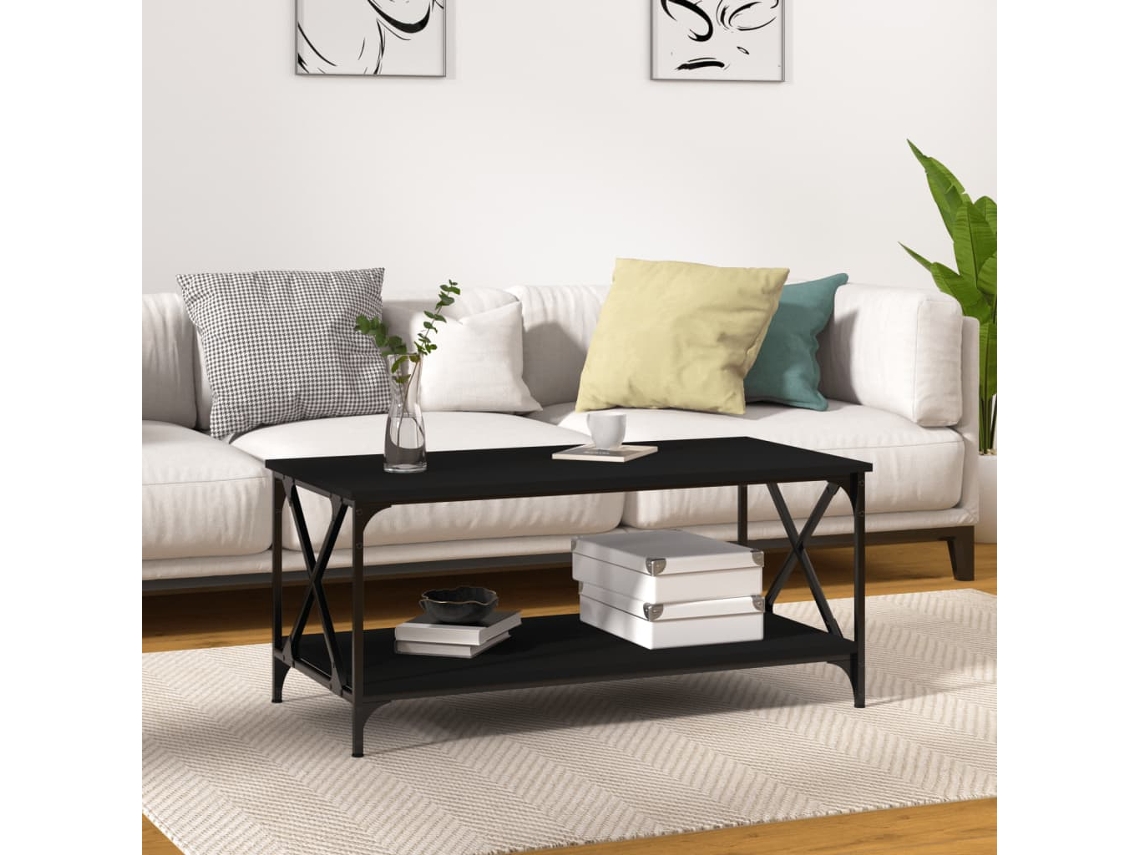 Mesa De Centro 100x50x45 Cm Derivados De Madeira/ferro Preto Lovely Home