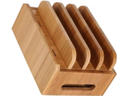 Estação De Carregamento Tehaux Em Bambu Bege Com Suporte Removível Para Celular E Tablet, Organizador Usb Para
