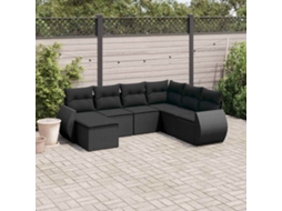 Vidaxl 7 Pcs Conjunto De Sofás P/ Jardim C/ Almofadões Vime Pe Preto