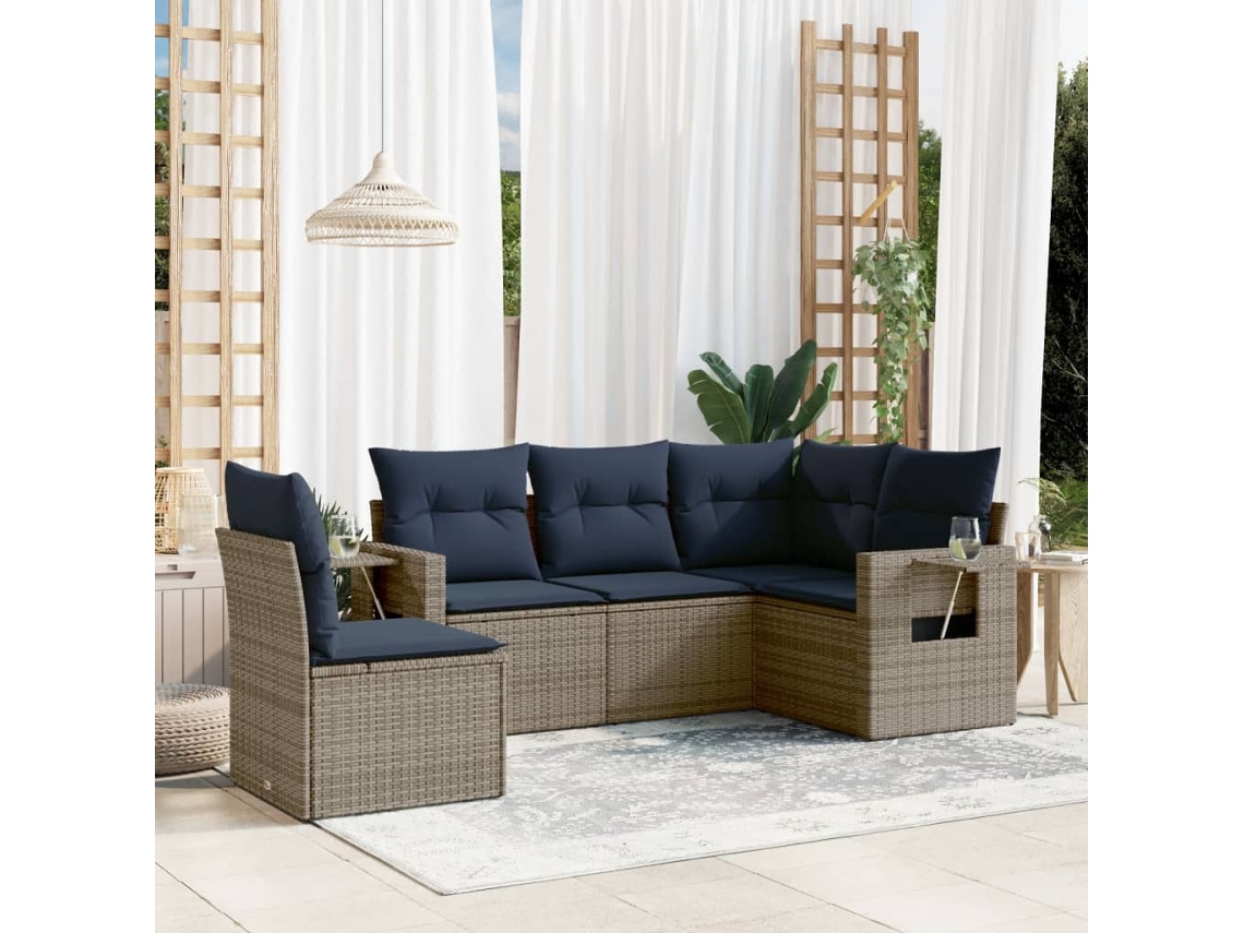 Conjunto de Sofá de Jardim com 10 Peças e Almofadas em Rattan Sintético Preto VIDAXL