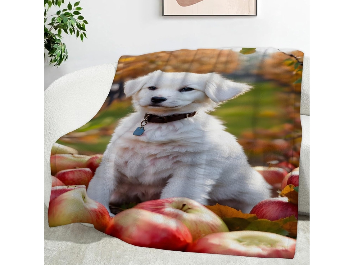 Manta Shepherd Dog com Estampa de Maçã 220x240 Cm Multifuncional Macia e Aconchegante em Flanela Ideal para Ca
