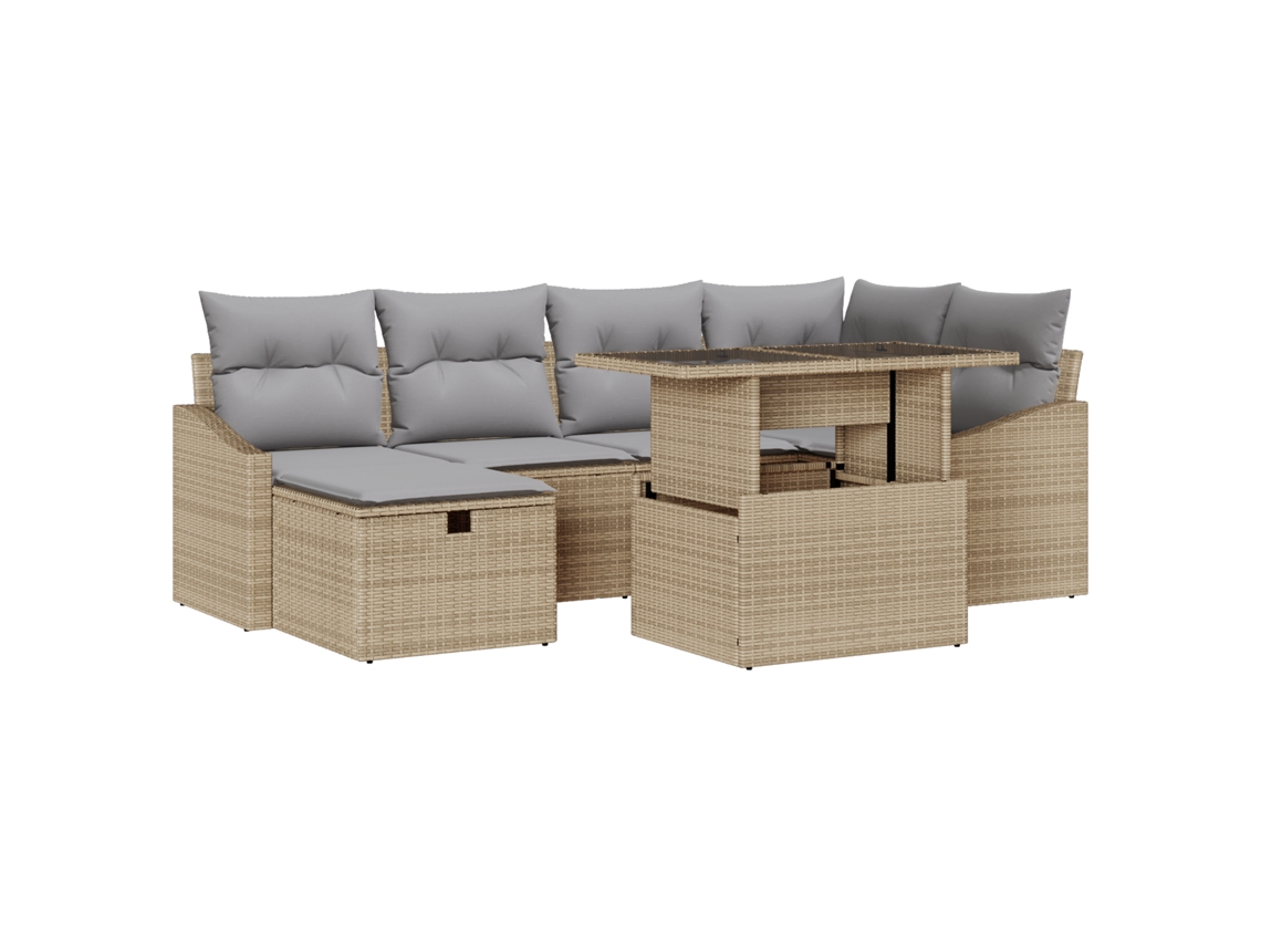 Conjunto 7 Conjunto De Móveis De Jardim Vidaxl Bege Vime Pe (100 X 55 X 73 Cm)