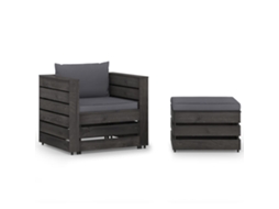 Vidaxl 2 Pcs Conj. Lounge Jardim + Almofadões Madeira Impreg. Cinzento