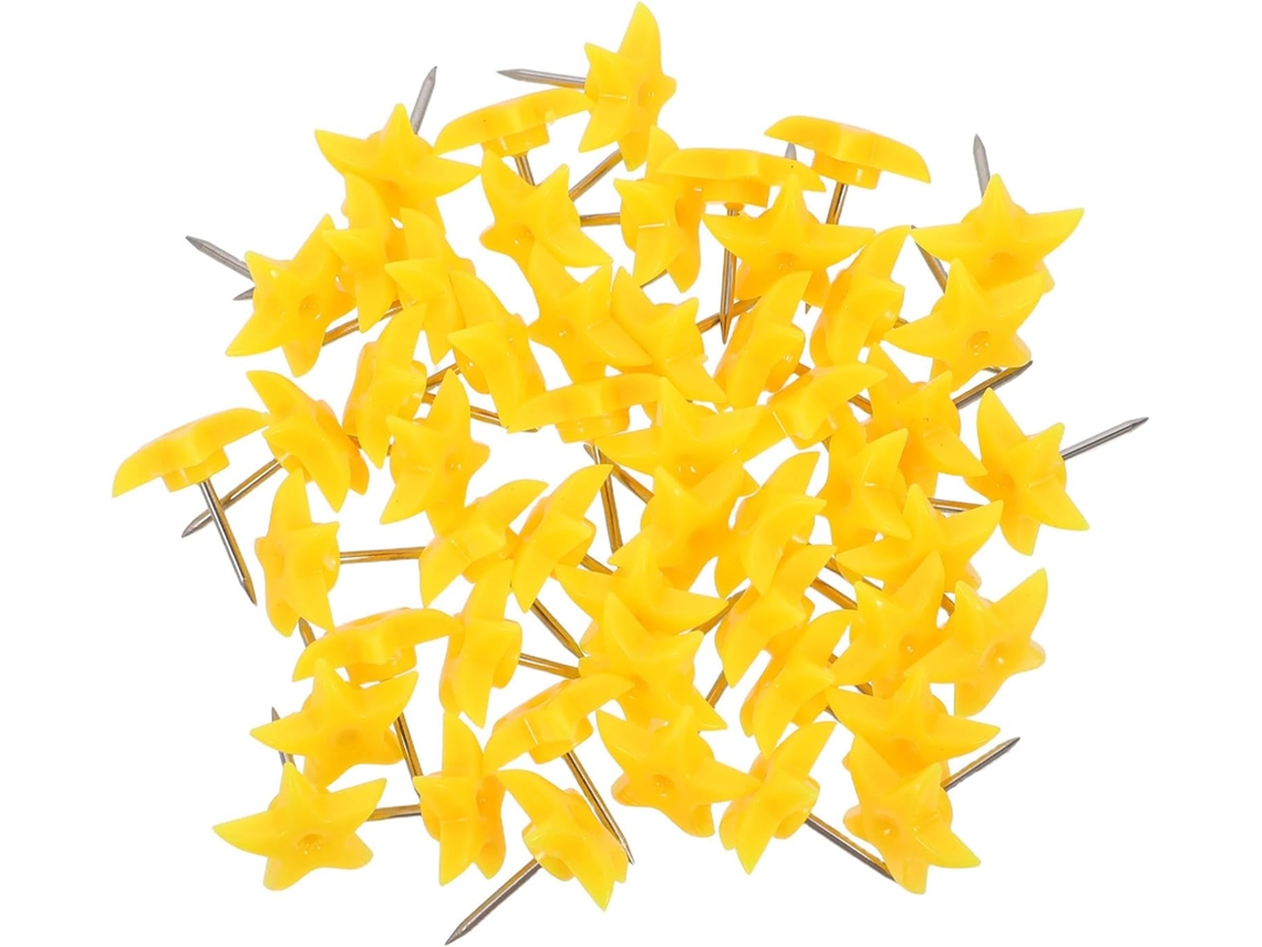 Tachinhas Decorativas em Formato Estrela, Feitas de Plástico e Metal, 50 Unidades, Cor Amarela, Para Quadros De