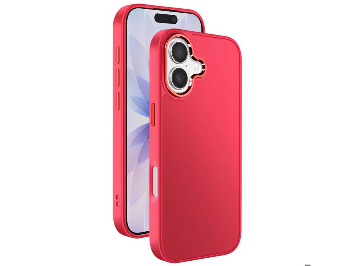 Capa Para Iphone 17 Com Acabamento Fosco E Borda Da Câmera Metalizada Em Vermelho