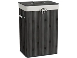 Cesto de Roupa Bambu, Pu e Lona Cor Cinzento 40x30x60 cm Homcom