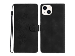 Capa Tipo Carteira Com Estampa De Flores Compatível Com Iphone 14, Couro Sintético Suporte De Tpu