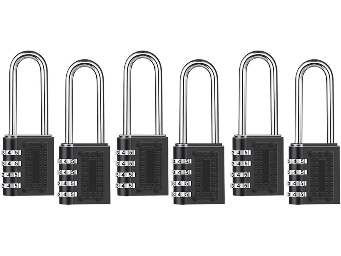 Conjunto De 6 Cadeados Combinação Para Uso Externo Com Haste Longa