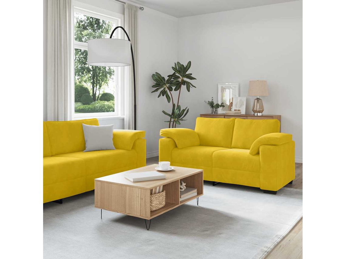 Vidaxl Conjunto De Sofá De 2 Peças Com Almofadas Em Veludo Amarelo
