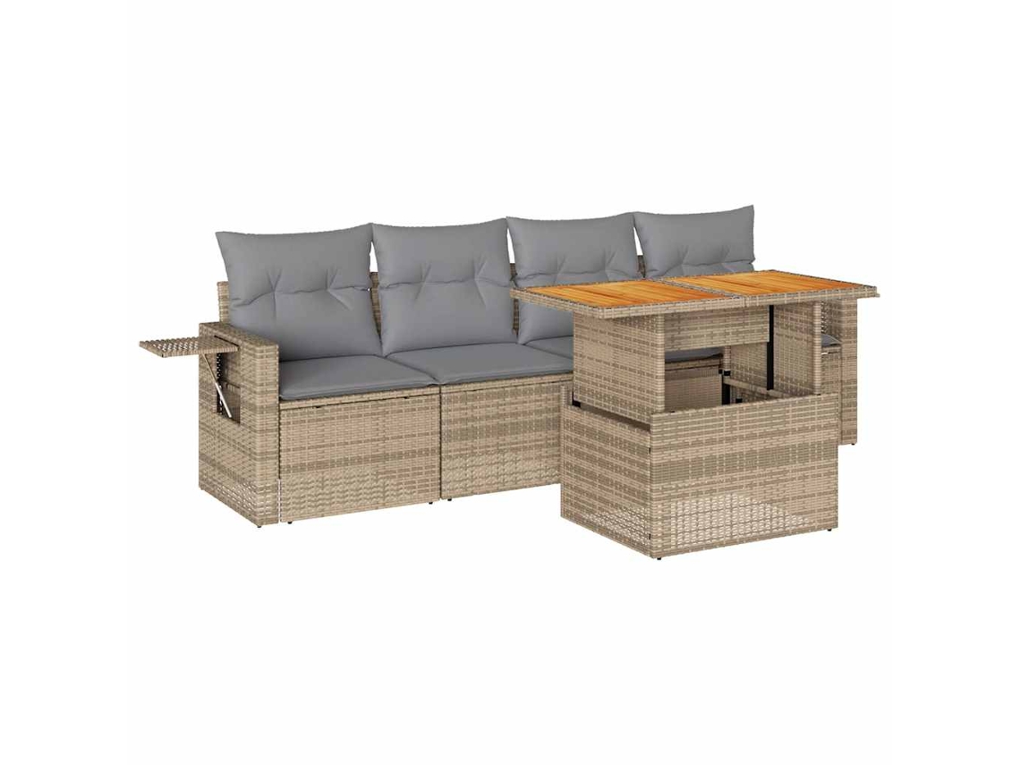 Conjunto de 5 Sofás para Jardim com Almofadões Vime Pe Bege MAISON EXCLUSIVE (5 pcs)