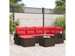 Vidaxl Conjunto De Sofá De Jardim Com 7 Peças E Almofadas Em Rattan Sintético Marrom