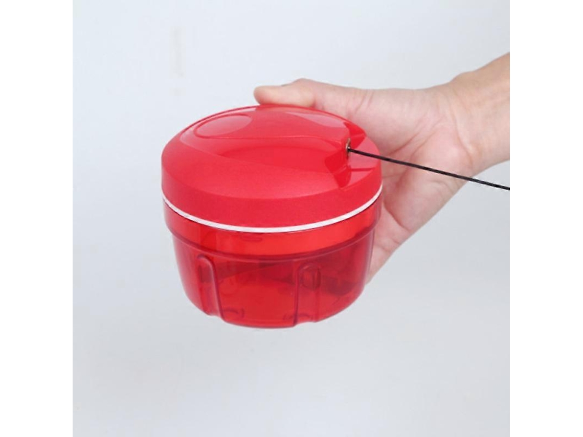 Cortador Manual de Alimentos Pull Chop com Corda, Lâminas de Aço Inoxidável, Vermelho, 2 Xícaras, Antiderrapante