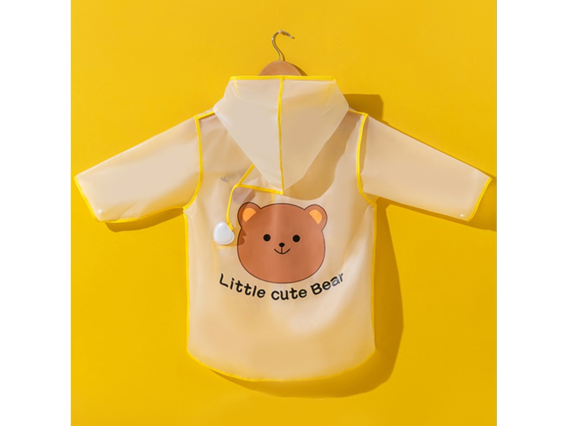 Macacão de Chuva Infantil EVA com Capuz e Aba Transparente Urso Amarelo M