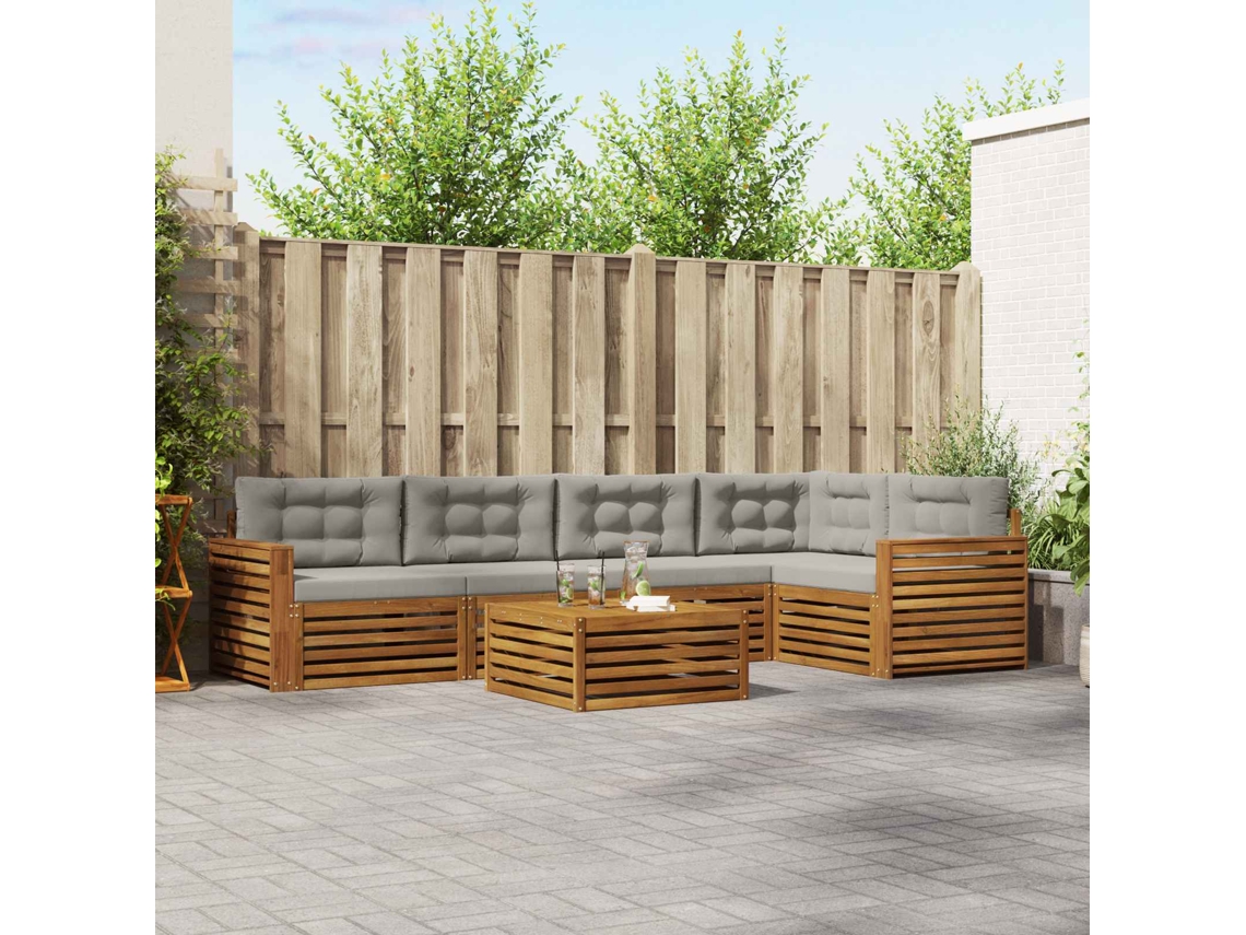 Vidaxl Conjunto De Sofás Para Exterior 6 Pcs Cinza Natural E Claro