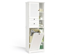 Armário coluna de casa de banho branco - 1 porta 2 gavetas cesto roupa - 57x33,8x170 cm