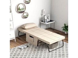 Sofá Cama 4 Em 1 Estofado Em Linho Com Encosto Ajustável Em 5 Níveis E Travesseiro Acolchoado 75x80x74 Cm Creme