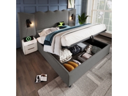 Cama Casal 180x200 Madeira Metal Cinza Lâmpada Usb-c Armazenamento