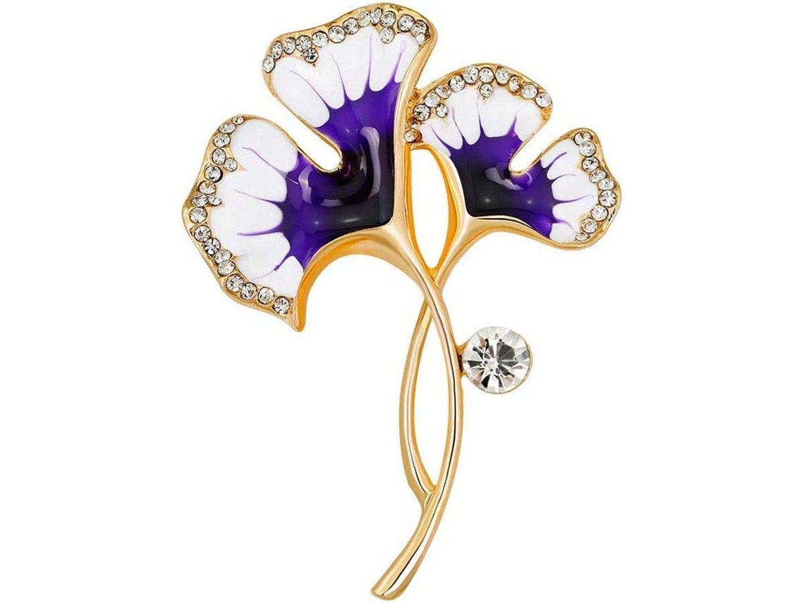 Broche Em Forma De Margarida Com Folhas Verdes E Cravejado Strass
