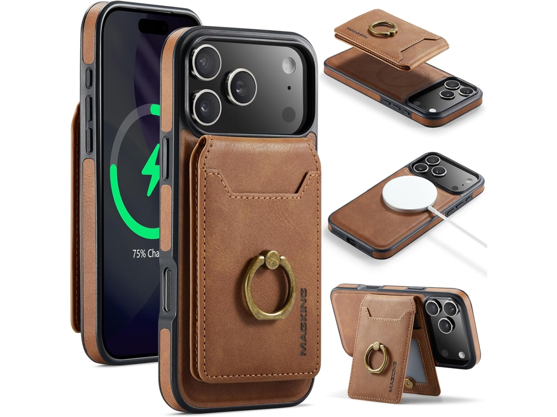 Capa Removível Magnética Para Iphone 17 Pro , Para Magsafe, Rfid, Pele Porta Cartões Castanho Hexinyigjly