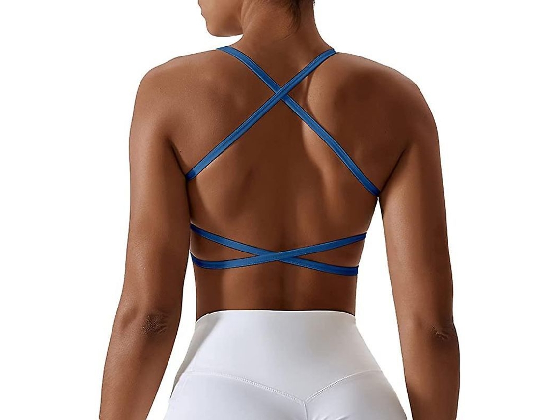 Sujetador Deportivo Sem Tirantes, Push Up Com Tirantes Cruzados, Sem Armadura, Relleno Removível, Para Ginásio E Yoga S Azul