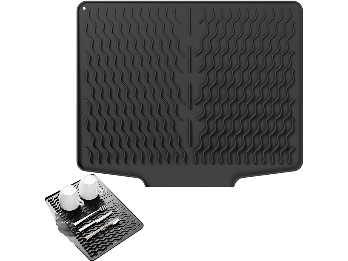 Tapete de Cozinha Dobrável de Silicone Antiderrapante para Pia, 39x32 Cm, Ideal para Escorrer Utensílios, Copos, Frutas e Legumes, Preto Yu AQUAFORGE