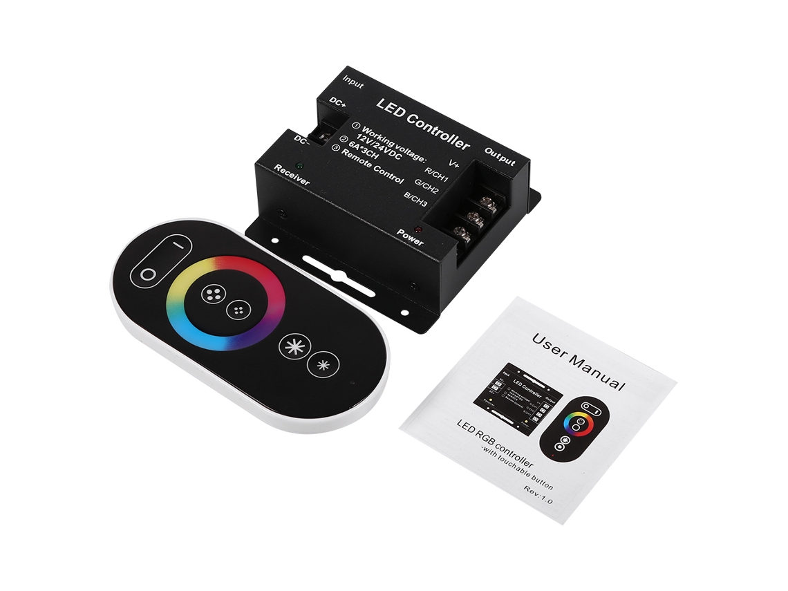 Controlador Rgb Touch Sem Fio Laxiscreed Com Alta Corrente De 18a E Controle Remoto Rf 2.4g