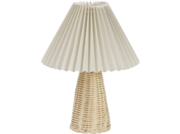 Abajur De Mesa Em Rattan Plissado, Luminária De Cabeceira Em Estilo Vintage Com Luz Led Suave E Quente, Cúpula De Tecido