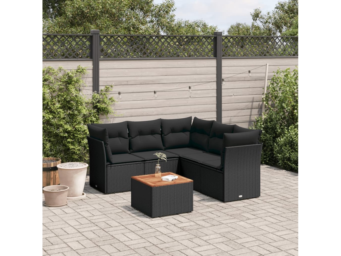 Vidaxl 6 Pcs Conjunto Sofás De Jardim C/ Almofadões Vime Pe Preto