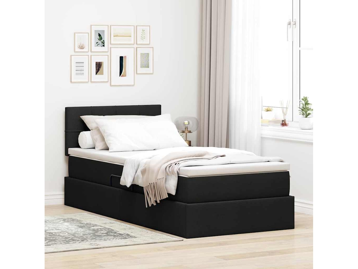 Vidaxl Cama com Arrumação e Colchão com Cabeceira Preto 90 X 190 Cm