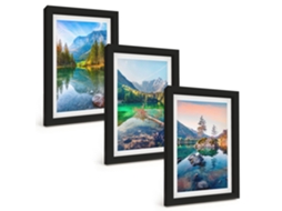 Quadros Decorativos Para Paredelagos De Montanha, Paisagem Natural Moldura Preta Quadros Para O Escritório Espelharte (3 Peças 20x30 Cm)