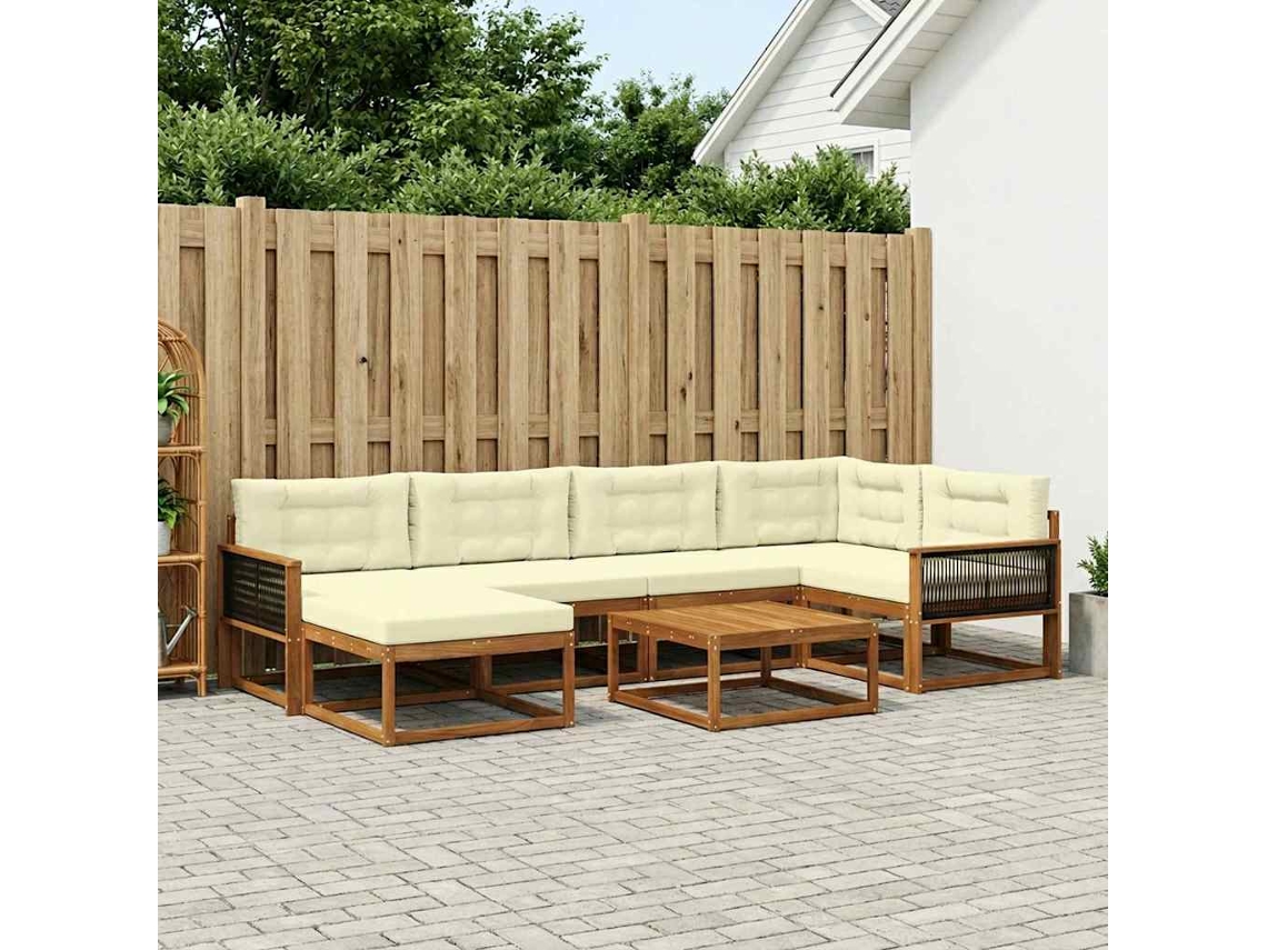 Vidaxl Conjunto De Sofás Para Exterior 7 Unid. Natural E Creme