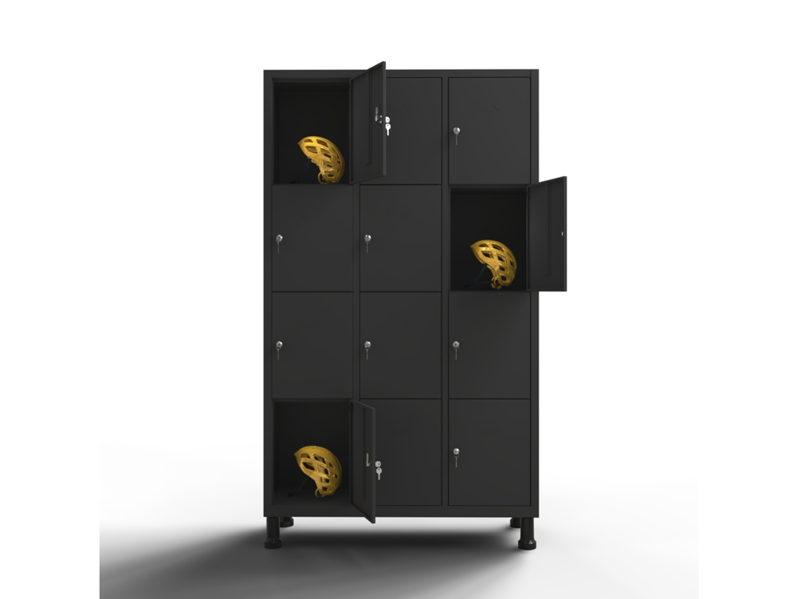 Cacifo Metálico Com 12 Portas 180x97x40 Cm Para A Sua Oficina Ou Escritório Cacifo Metálico Com Fechadura Twinthink (preto)