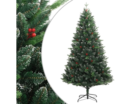 Árvore De Natal Artificial Articulada Com Bagas Vermelhas 210 cm VIDAXL
