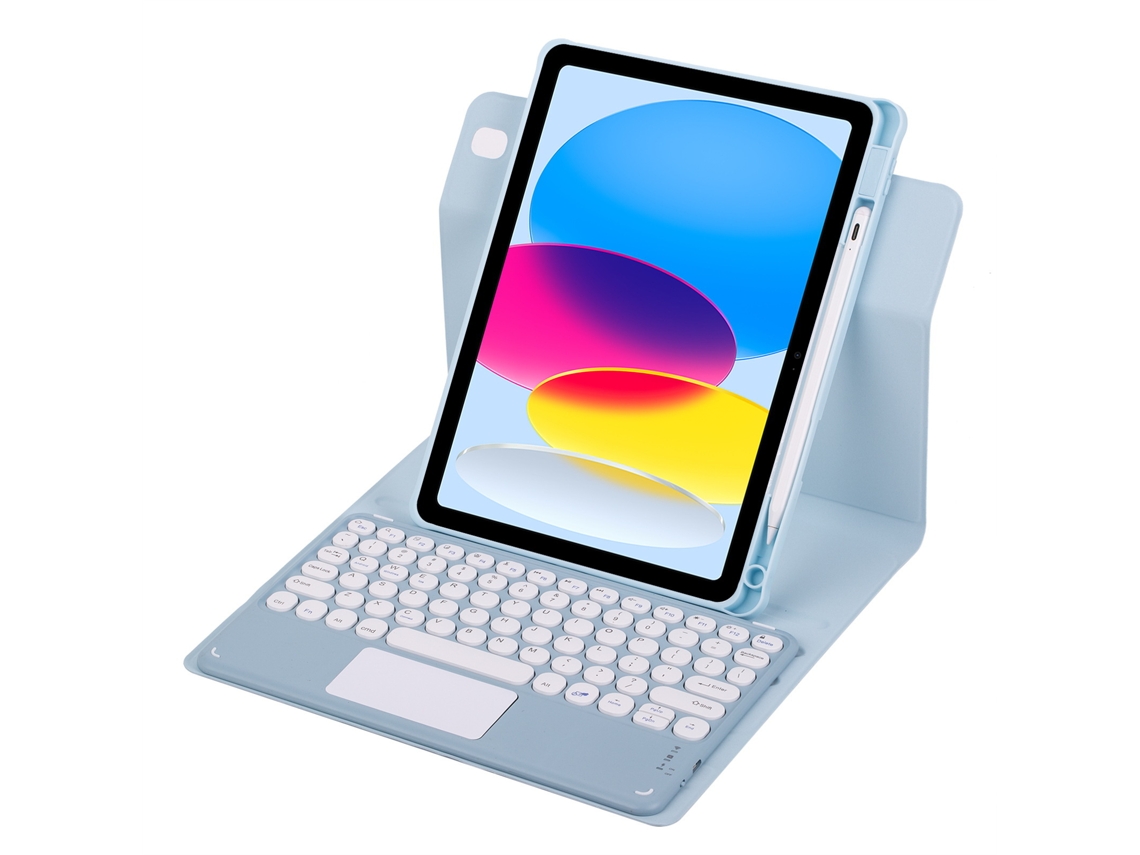 Capa Teclado Bluetooth Czhhmart Para Ipad 11 A16 (2025)/10th 10.9 (2022) Polegadas, Giratorias, Con Teclado De Tampa Redondo (azul Celeste)