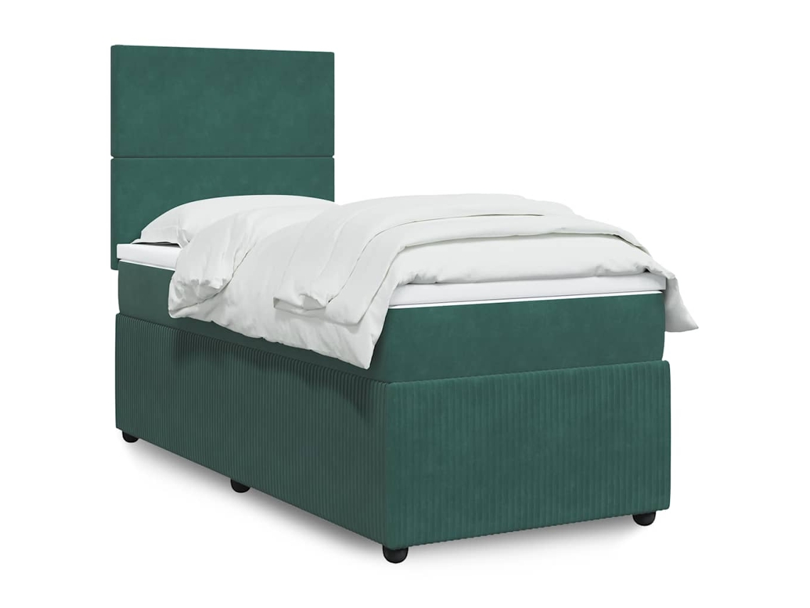 Cama Com Molas/colchão 90x200 Cm Veludo Verde-escuro