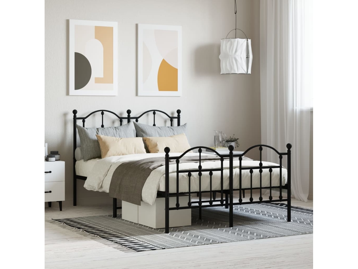 Estrutura De Cama Com Cabeceira E Pés 120x190 Cm Metal Preto