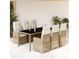 Vidaxl 7 Pcs Conjunto De Bistrô Para Jardim C/ Almofadões Vime Pe Bege