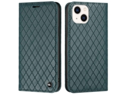Capa Queda Textura Lichia Bloqueio Rfid Para Iphone 13 Pele Sintética Verde