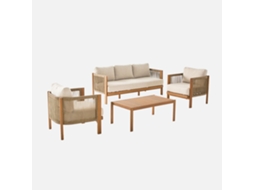 Conjunto De Jardim Em Acácia E Cordas, 5 Lugares, Cru