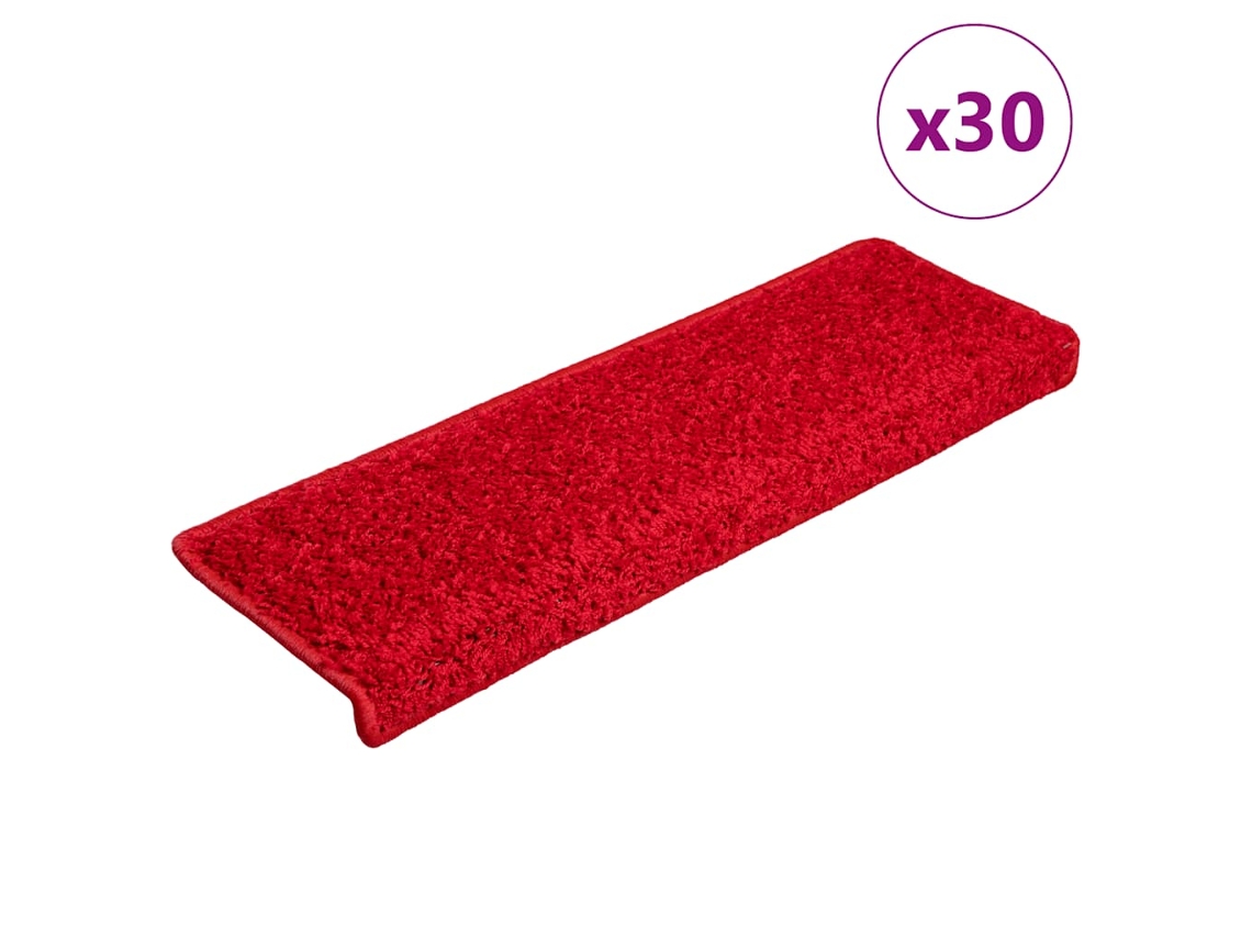 Vidaxl Tapetes De Escada 30 Peças 65x21x4 Cm Vermelho Com Borda Retangular