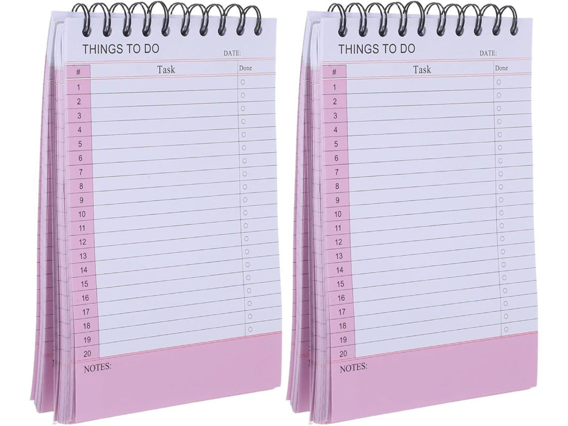 Pacotes Caderno Planejador com Espiral, Bloco de Notas para Lista de Verificação, 21 x 14 cm, Rosa