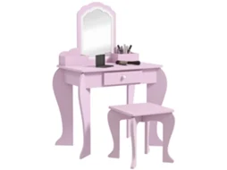 Penteadeira infantil com banco e espelho, com gaveta e compartimentos, 55x36x86 cm, rosa | S/MARCA