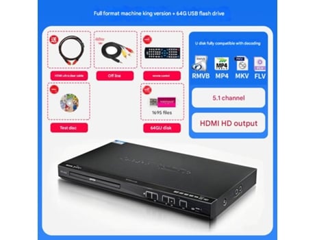 Leitor De Hd Dvd/vcd, Sistema Estéreo, Qualidade 1080p, Compatível Com Usb, Cabo Av, Versão Completa Pen Drive De Vídeo Usb De 64 Gb Disco Hd Mr